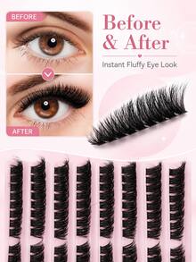 160 Clusters D Curl 3D Fluffy Wispy Lash Clusters, Natural Beginner Friendly DIY False Eyelashes - D - 查看 3