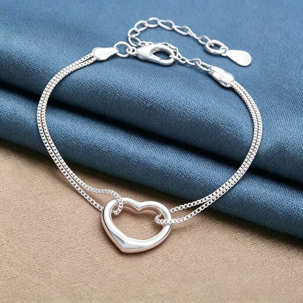 925 Sterling Silver Plate Heart Charm Bracelets For Women Lady Fine Designer Wedding Engagement Sets Valentine's Day Gift
