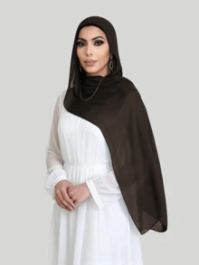 1pc Solid Color Basic Headscarf, Middle Eastern Style, Breathable Chiffon Fabric, Lightweight And Comfortable, Suitable For Long-Term Wear, All-Season Use - Dark Brown - View 3