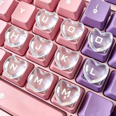 30pcs Heart-Shaped Keycap Stickers, Transparent Acrylic Heart-Shaped Keyboard Decoration Charms, Minimalist Aesthetic Keyboard Accessories For Girls, With Double-Sided Adhesive Tape