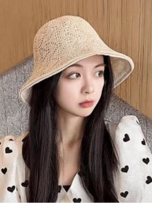 Women's Knitted Straw Double Layer Bucket Hat - Hollow Out Breathable Foldable Wide Brim, Summer Beach Fashion Choice - One Size - View 5
