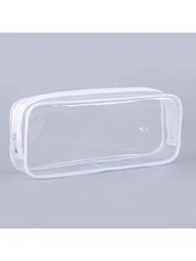 1個防水PVC化妝筆袋組，透明大容量筆袋，適合學生返校，多功能文具收納袋，可用於學校和辦公室，存放刷子和日常學習用品，返校季節 - 彩色 - 查看 12