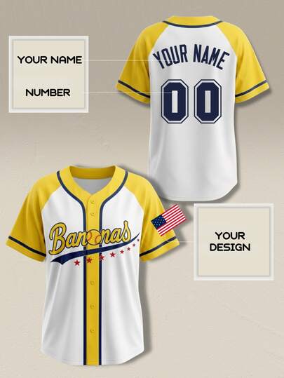 Custom Bananas Baseball Jersey Personalized Yellow Team Shirt With Name Number, Retro Button Down Men's Soft Ball T-Shirt Sportswear