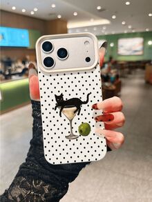 Artistic Style Cat Lying In Wine Glass Illustration Phone Case, Beige Faux Leather Texture Matte Soft Shell, Compatible With IPhone17, 17pro, 17pro Max, 16, 16plus, 16pro Max, 16e, 16pro, 15, 15plus, 15pro Max, 15pro, 14, 14plus, 14pro Max, 14pro, 13, 13pro, 13pro Max, 12, 12pro, 12pro Max - Multicolor - View 5