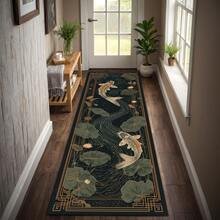 1pc Dark Green Lotus Fish Pond Floor Mat, Large Carpet, Welcome Mat, Long Runner, Floor Mat, Outdoor Doormat, Kitchen Rug, Home Decor, Front Door Mat, Area Rug, Outdoor Mat, Home Decor, Area Rug, Garden Carpet, Washable Rug - Multicolor - View 3