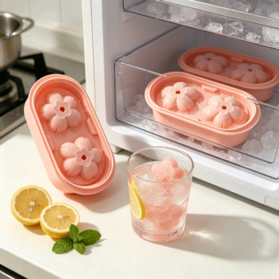 1/2pcs Cute Cherry Blossom Shaped Ice Cube Mold, Pink Cherry Blossom Ice Mold, Leak-Proof Reusable Ice Tray, Creative Ice Making Mold Ice Ball Mold Whiskey Ice Cube Mold, Suitable For Whiskey, Cocktail, Coffee, Beautiful Kitchen Decoration, Perfect For Summer And Party Use