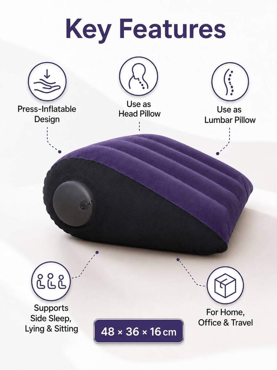 1pc 48x36x16cm Inflatable Wedge Travel Neck Pillow, Portable Triangular Inclined Cushion, Adjustable Multi-Position Comfortable Head, Neck, And Waist Support, Suitable For Side Sleeping, Flat Lying, Sitting, Home, Office, Airplane, Road Trip, Camping, Summer Travel, July 4th - Multicolor - View 1