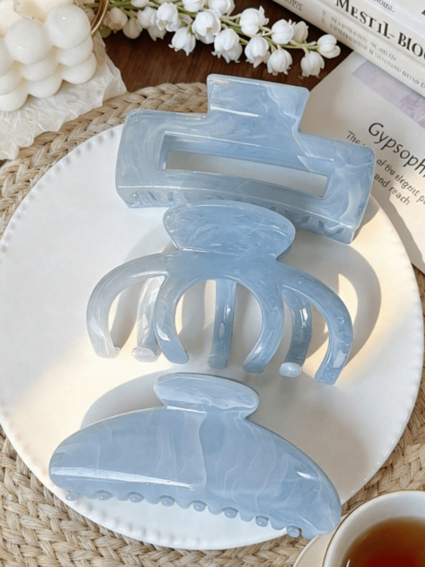 3pcs/1pc Blue Large Wavy Square Shell Octopus Hair Clip, High Quality, Elegant, Minimalist, Multi-Functional Gradient Color Summer Hair Accessory, Suitable For Daily, Casual, Party, Work, Vacation, Face Washing, Makeup, Outfit Matching And Other Occasions