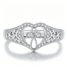 1 pièce Bague femme en argent sterling 925 avec cœur et croix incrustés de zircone cubique, bijoux pour femme, à porter au quotidien, cadeau pour la Saint-Valentin, Noël, avec boîte cadeau - Argent - Voir 11