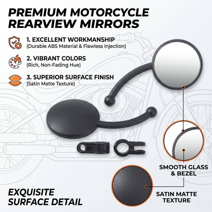 Motorcycle Rearview Mirror Modification New Round Fixed Wing Rearview Mirror Universal Wide Field Of View Reflective Mirror All-Terrain Vehicle Adjustable Angle Reflective Rearview Mirror