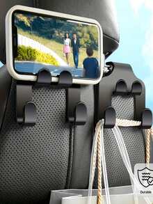 2pcs Car Seat Headrest Hooks - Black Multifunctional Back Seat Storage Organizer, Helps Keep Bags, Purses And Phones Neat And Organized During Travel - Multicolor - View 3
