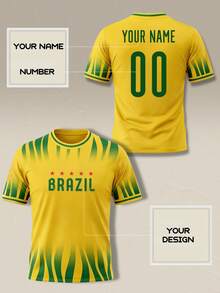 Brazil Football Jersey Set: Customizable Name, Number And Logo Personalized Team Uniform, Bright Yellow And Green Design - Yellow - View 1