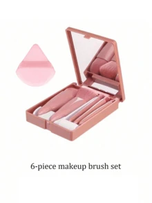5pcs Portable Makeup Brush Set With Mirror, Makeup Brush Set With Case, Multifunctional Foundation Brush, Blush Brush (With Mirror Case), Multifunctional Mini Foundation Brush, Foundation Brush, Eyeshadow Brush, Blending Brush, Makeup Tool Set - Baby Pink - View 8