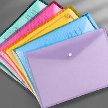 10pcs/Pack Random Color A4 Transparent Waterproof Button File Folders, Large Capacity Office Data Bags, Student Learning Supplies, Cute Stationery - Multiple Styles - View 10