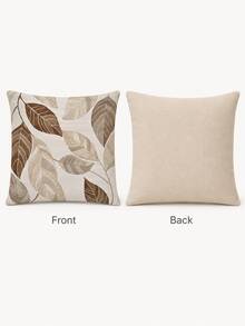 1pc Brown Beige Leaf Linen Pillow Cover Only, Botanical Throw Cushion Case For Sofa Bed Home Decor, 18x18/20x20/24x24 Inch Optional - 卡其色 - 查看 3