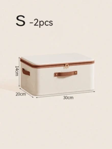 1 pieza/5 piezas Caja de almacenamiento plegable de tela, organizador con textura de lino con cremallera y asa, gran capacidad para ropa, ropa de cama y armario - Beis - Ver 13