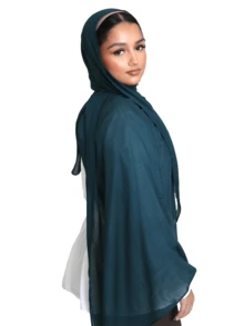 1件純色夏季女款輕盈透氣雪紡圍巾頭巾 - 哈青色 - 查看 2