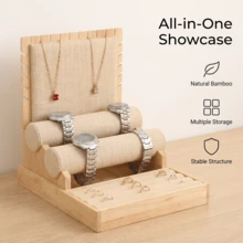 1 buah Set Stand Pajangan Perhiasan Kayu Linen, Dudukan Kalung, Tempat Anting, Rak Penyimpanan Gelang, Cocok untuk Fotografi Butik Ritel, Kombinasi yang Dapat Disesuaikan - MultiWarna - View 2