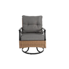 Outdoor Drehbare Schaukelstühle Set 3 Stück Mit 1 Tisch Und 2 Schaukelstühle Unterstützung 350lbs Wicker Outdoor Möbel Patio Gesprächssatz - Brown Gray, Grey - View 3