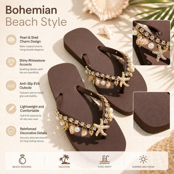 Rhinestone & Pearl Starfish Decor Flip Flops, Women's Summer Beach Flat Sandals, Casual Non-Slip Thong Slippers, Vacation Footwear, Limited Time Price