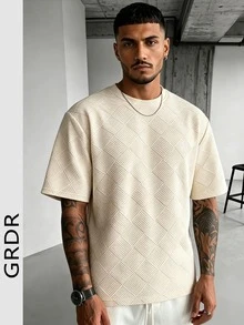 GRDR 男士时尚提花圆领修身短袖T恤 | 精致设计 | 夏季必备 | 易于搭配 | 展现您的风格 - 杏色 - 查看 7