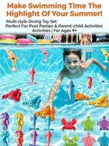 Children's Diving Toys, Pool Toys, Children's Bath Toys, Children's Water Game Toy Set, Children's Diving Arch, Underwater Treasure Hunt Toys, Sinking Toy Set, Sinking Toy Set, Underwater Gift With Storage Bag, Including Crab, Shark, Seahorse, Swimming Pool Game With Mesh Storage Bag - Multicolor - View 4