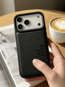 客製化姓名手機殼，適用 18 17 16 15 14 13 12 11 Pro Max 17 Air，時尚軟仿皮，燙金金箔，防震 3D 雕刻禮品殼 - 黑色 - 查看 4