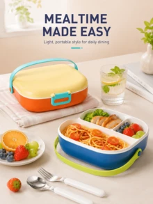 Portable Lunch Box In 5 Macaron Color Blocks With Handle And Buckle Design. Suitable For Single-Person, Portable, Airtight Lunch Boxes. Perfect For Back-To-School Season, Working Professionals, And Outdoor Picnics. - Multicolor - View 7