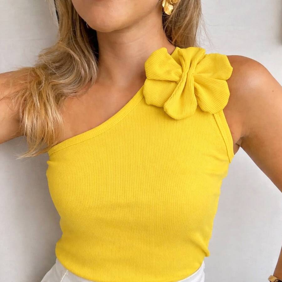 Stylish Women's Blouse With Flower Detail: Elegance And Comfort - 金色 - 查看 1