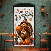 2D Flag Thanksgiving Theme Banner Background, Featuring Elements Of Autumn Such As Turkeys, Pumpkins And Maple Leaves, Suitable For Hanging And Use. - 1 - View 4