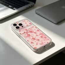 1pc Pink Floral Bow Cute Minimalist Semi-Transparent Gradient Soft Fresh Bowtie Floral Small Print European American Ins Gentle Style Pretty Beautiful, High Transparency Clear Frame Frosted Full Coverage Protective Precise Hole Design Soft Comfortable Minimalist Elegant, Compatible With Samsung/A/S/ULTRA/PLUS/Note/PRO/Honor/Transsion/MOTO/RENO/V/Galaxy/CAMON/SPARK/SMART/POP/INFINI/Phone Case - Multicolor - View 5