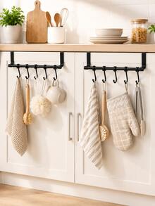 1pc Single Bar Towel Rack With Hook, No-Drill Cabinet Door Mount Storage Rack, ABS Material Kitchen Towel Rack, Space-Saving Hanging Storage, Suitable For Kitchen, Bathroom, Dorm, Cabinet Storage, Home Storage Essential, New Year Gift - Multicolor - View 4
