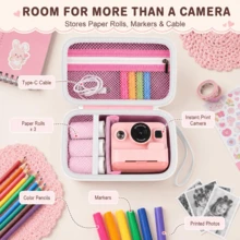 Funda protectora para cámara de impresión instantánea, compatible con DYLANTO para ESOXOFFORE para ETIKEZ para YTETCN para DUDUDRAGON cámara digital, organizador de almacenamiento portátil con bolsillo para accesorios - Ver 2