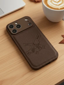 客製化個人縮寫 PU 皮革手機殼，適用於 iPhone 17 16 15 14 13 Pro Max 系列，雷雕設計，相機鏡頭保護，全機身防摔保護，生日與節日禮物的完美選擇 - 棕色 - 查看 3