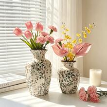 1 pieza Jarrón de cerámica vintage con diseño floral, jarrón hexagonal con esmalte agrietado y borde oscuro, jarrón decorativo de estilo campestre adecuado para el hogar, sala de estar, entrada, boda - multicolor - Ver 2
