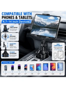 Car Cup Holder Phone Tablet Mount, 2-In-1 Adjustable Height & 360° Rotatable Smartphone Stand With Stable Clamp Grip, Anti-Shake Hands-Free, Universal Cup Holder Expander For IPhone Android, SUV Truck RV, Road Trip Essentials, Car Accessories - Multicolor - View 6
