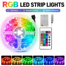 3535 RGB LED 燈條，附 24 鍵紅外線遙控器，16 色可調光，3 顆 AA 電池供電，適用於電視背光、鏡子、櫥櫃、廚房、婚禮、派對與居家裝飾（不含電池） - 3535RGB-24K - 查看 1