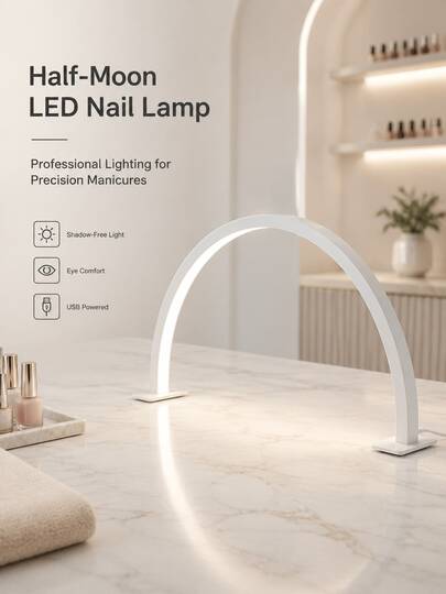 Lampă pentru artă pe unghii în formă de semilună, lampă de birou profesională LED pentru tehnicieni în manichiură, alimentată prin USB, redare fidelă a culorilor, iluminare fără umbre și protecție pentru ochi, bază stabilă, potrivită pentru saloane de unghii, saloane de înfrumusețare și uz casnic. Cadou.
