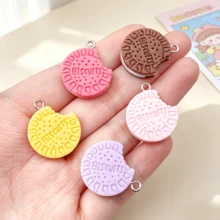 10pcs Resin Cute Cookie Pendants Kawaii Sandwich Cookie Charms, For Bracelet Earring Jewelry Making - Random Color - Multicolor - View 10
