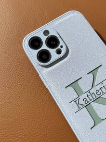 Personalized Custom Initial Name 3D Large Letter Phone Case, Suitable Compatible With Iphone 18 17 16 15 14 13 12 11 Pro Max XR XS MAX 7 8 Plus, Korean INS Style Luxury Laser Engraved Soft Faux Leather Shockproof DIY Engraved Gift Protective Case, Suitable Compatible With Samsung Galaxy S25 S24 S23 S22 S21 Ultra Plus S23 S21 S20 FE A55 A54 A53 A52 A35 A34 A33 A32 A23 A15 A14 A13 A12 5G 4G - Baby Blue - View 4