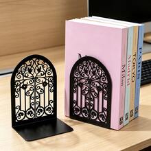 European Retro Iron Arch Shaped Book Stand | Thick Anti Slip Metal Bookshelf Storage Bracket | Desktop Book Organizer Suitable For Students/Office/Home Study/Library | Black Exquisite Carved Art Style Decorative Book Holder. - B356 - View 2