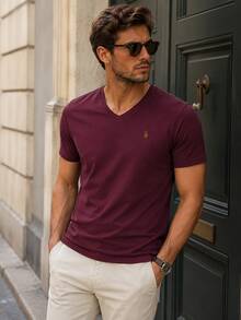 T8568 DEWBERRY Men V NECK T-SHIRT - Purple - View 1
