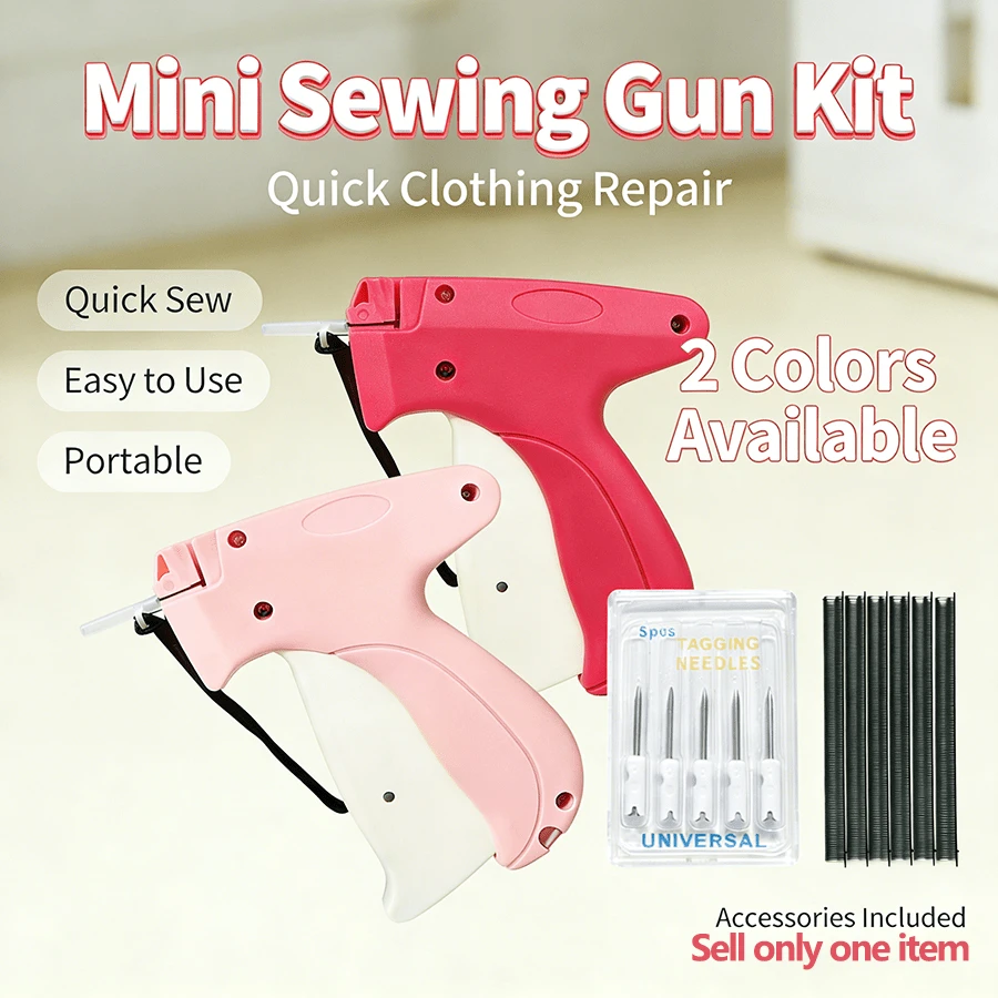 1 Set Portable Mini Sewing Gun, Handheld Clothing Quilting Label Sewing Tool, Includes 5 Needles, 1000 White And 1000 Black Snap Buttons