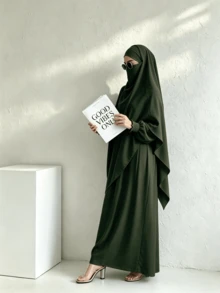 2件組 穆斯林女裝 寬鬆舒適祈禱頭巾 Khimar + 長袍 Abaya，適合女性日常穿著與祈禱，四季皆宜 - 彩色 - 查看 22