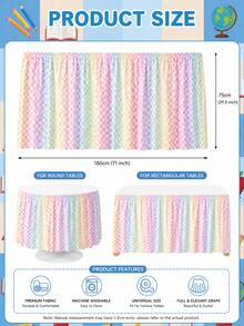 1pc Rainbow Plaid Classroom Desk Skirt, Back To School Teacher Desk Cover, Elastic Pleated Tablecloth, Suitable For Home/School Decor, Macaron Color Pleated Desk Skirt, Fits Rectangular/Round Tables - Multicolor - View 3