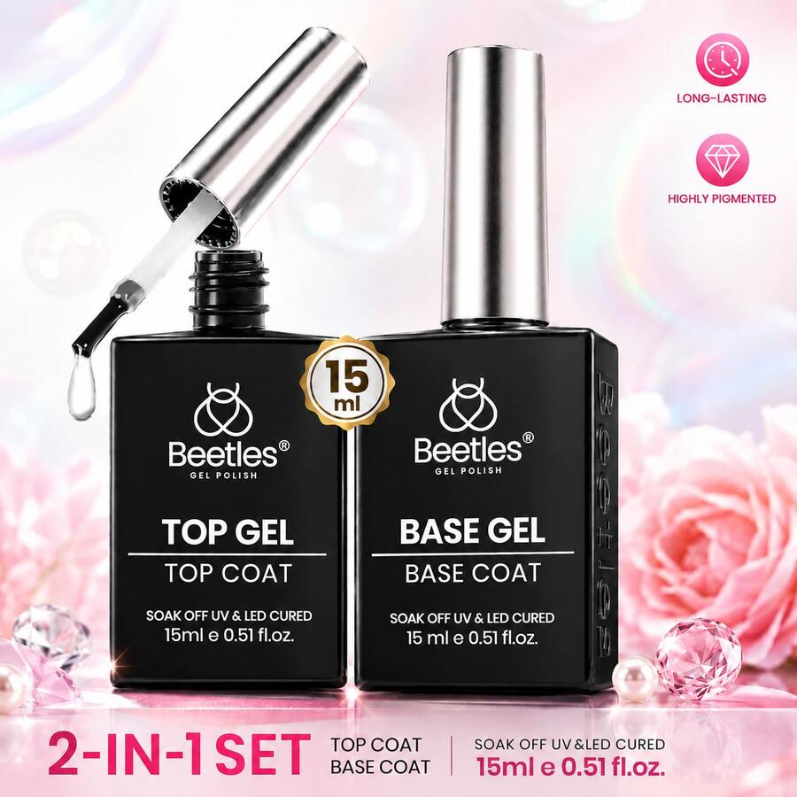 Beetles 2Pcs 15ML No Wipe Gel Top Coat And Base Coat Set For Gel Nail Polish - 2pcs 15ml - View 1