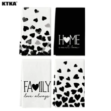 2/4Pcs Black Heart Print Kitchen Towels, Soft Microfiber Dish Tea Towels, Minimalist Farmhouse Decor Cloths For Cooking Baking Gift - Black - View 2