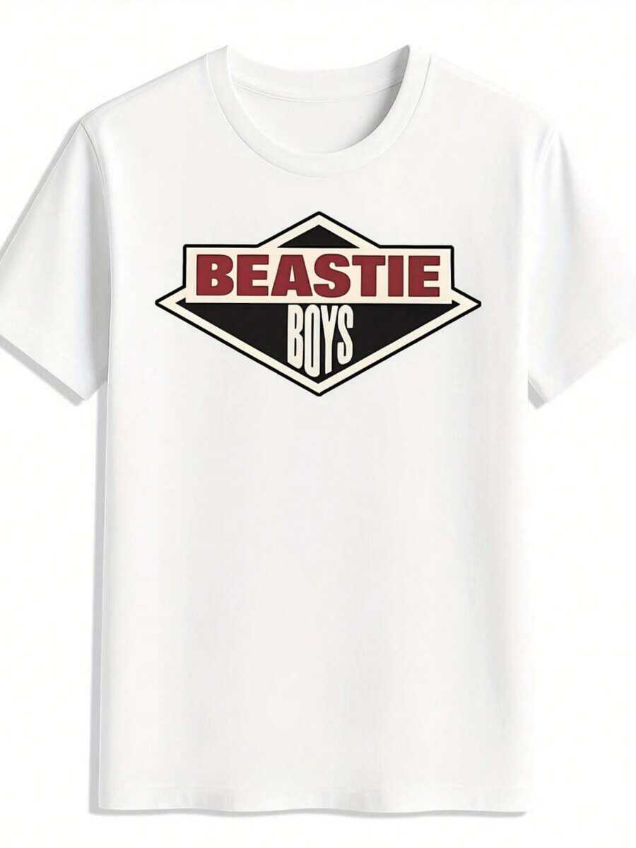 Símbolo geométrico con letras rojas y fondo en forma de diamante representa energía y actitud moderna camiseta de hombre casual cómoda para diario - Blanco - Ver 1