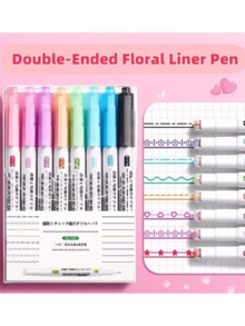 Random 1 Pc Floral Outline Pens, Curve Pens For Planners, Decorative Pens With Floral Designs, Roller Pens For Scrapbooks, And Special Pens For Hand- Reports, Back To School - Double-ended Pen - View 8