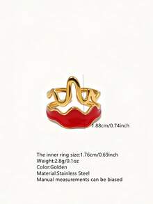 VceTd 1pc Women's Sweet Style Cherry Shaped Multicolor Enamel Stainless Steel Fashion Ring, Suitable For Daily Commute Or Vacation Wear Or As A Holiday Gift For Friends/Besties - Yellow Gold - View 12